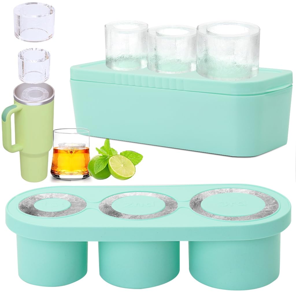 Ice Cube Tray for Tumbler Cup, 3 Pcs Silicone Cylinder Ice Mold with Lid and Bin for Freezer, Ice Drink, Juice, Whiskey, Cocktail, Summer Gifts (Green) Ice Cube Tray for Tumbler Cup, 3 Pcs Silicone Cylinder Ice Mold with Lid and Bin for Freezer, Ice Drink, Juice, Whiskey, Cocktail, Summer Gifts (Green)